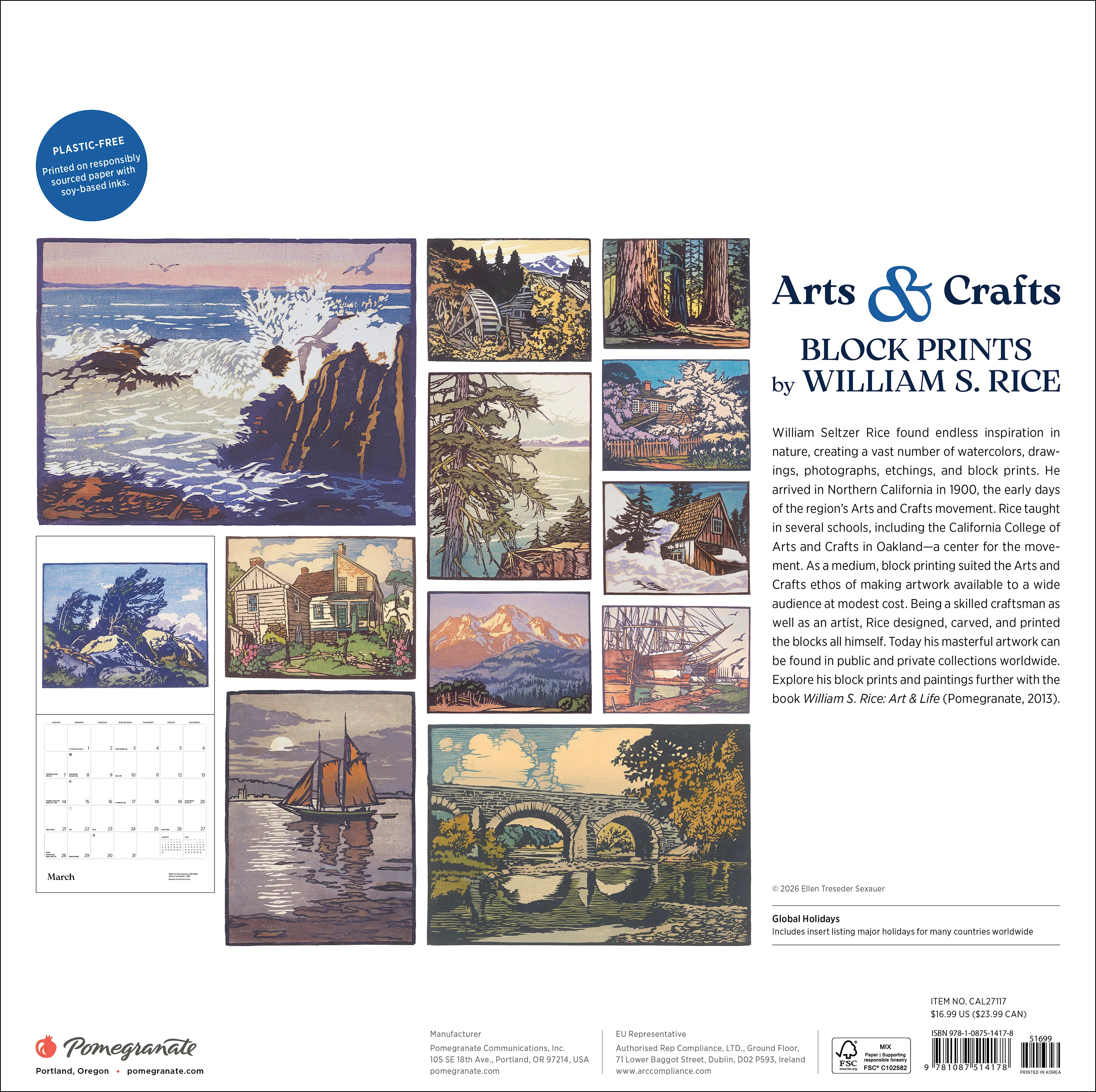 Arts & Crafts Block Prints by William S. Rice 2027 Wall Calendar - Image 8