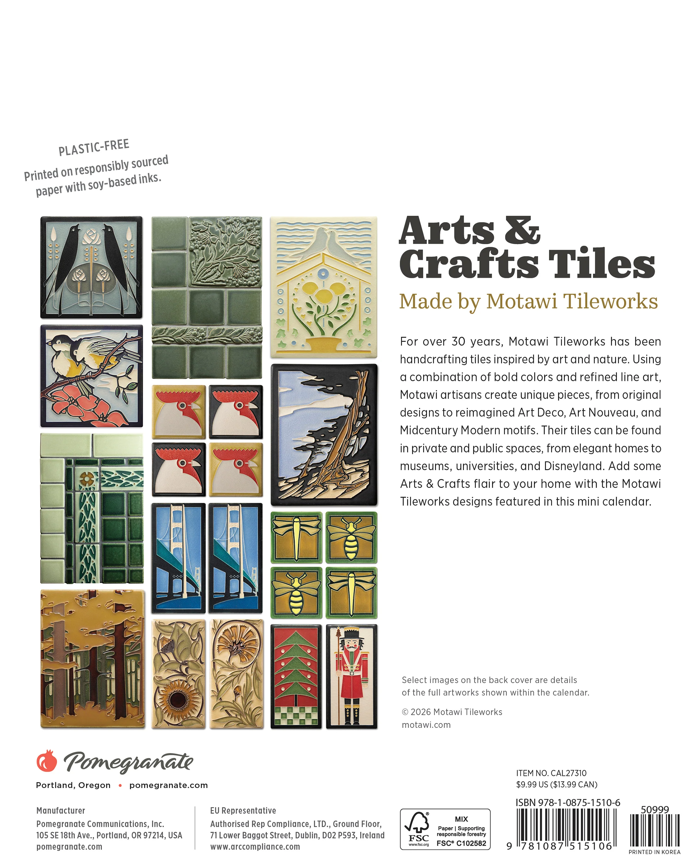 Arts & Crafts Tiles: Made by Motawi Tileworks 2027 Mini Wall Calendar - Image 8