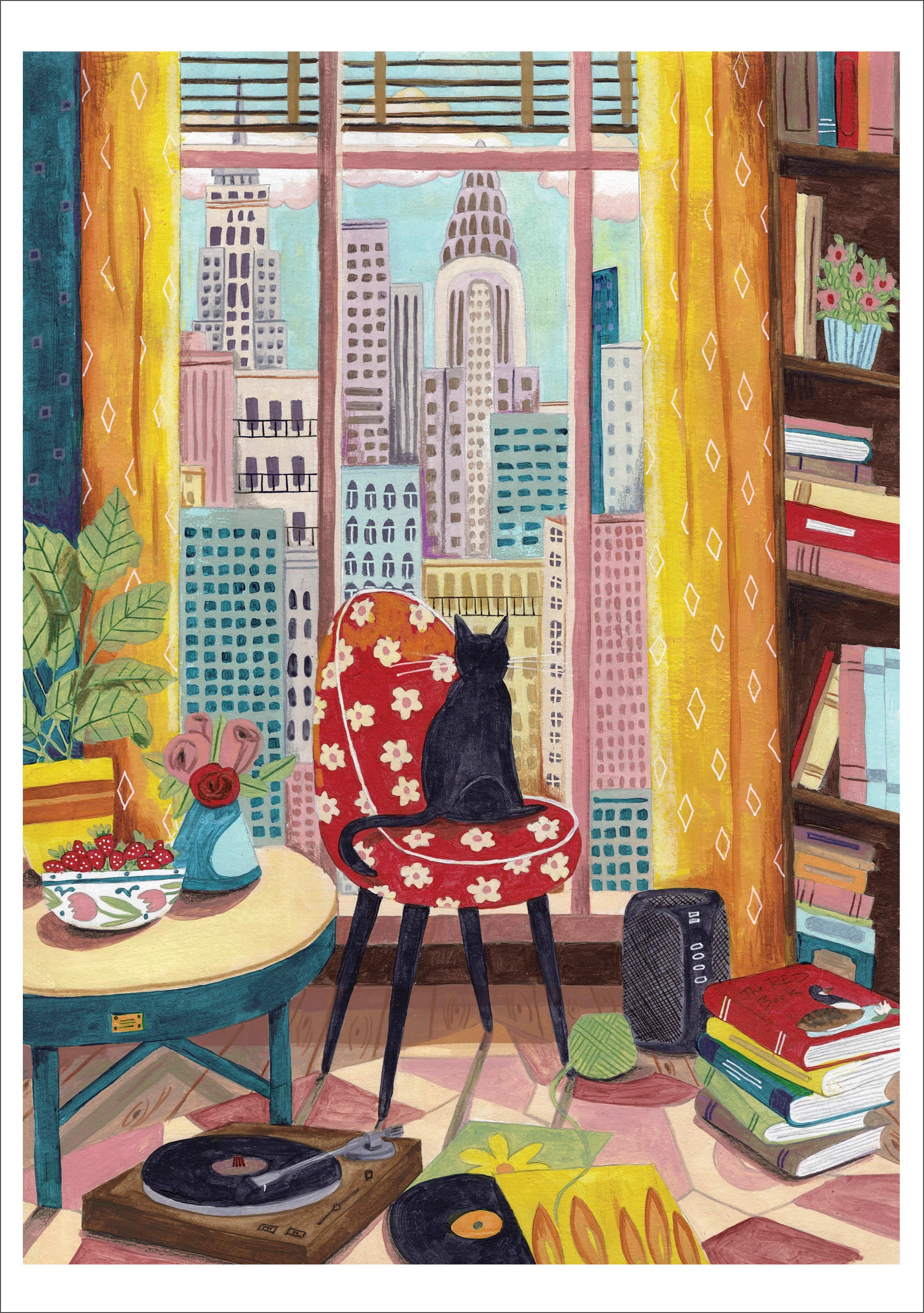 Caroline Bonne Müller: Black Cat in New York Window Notecard