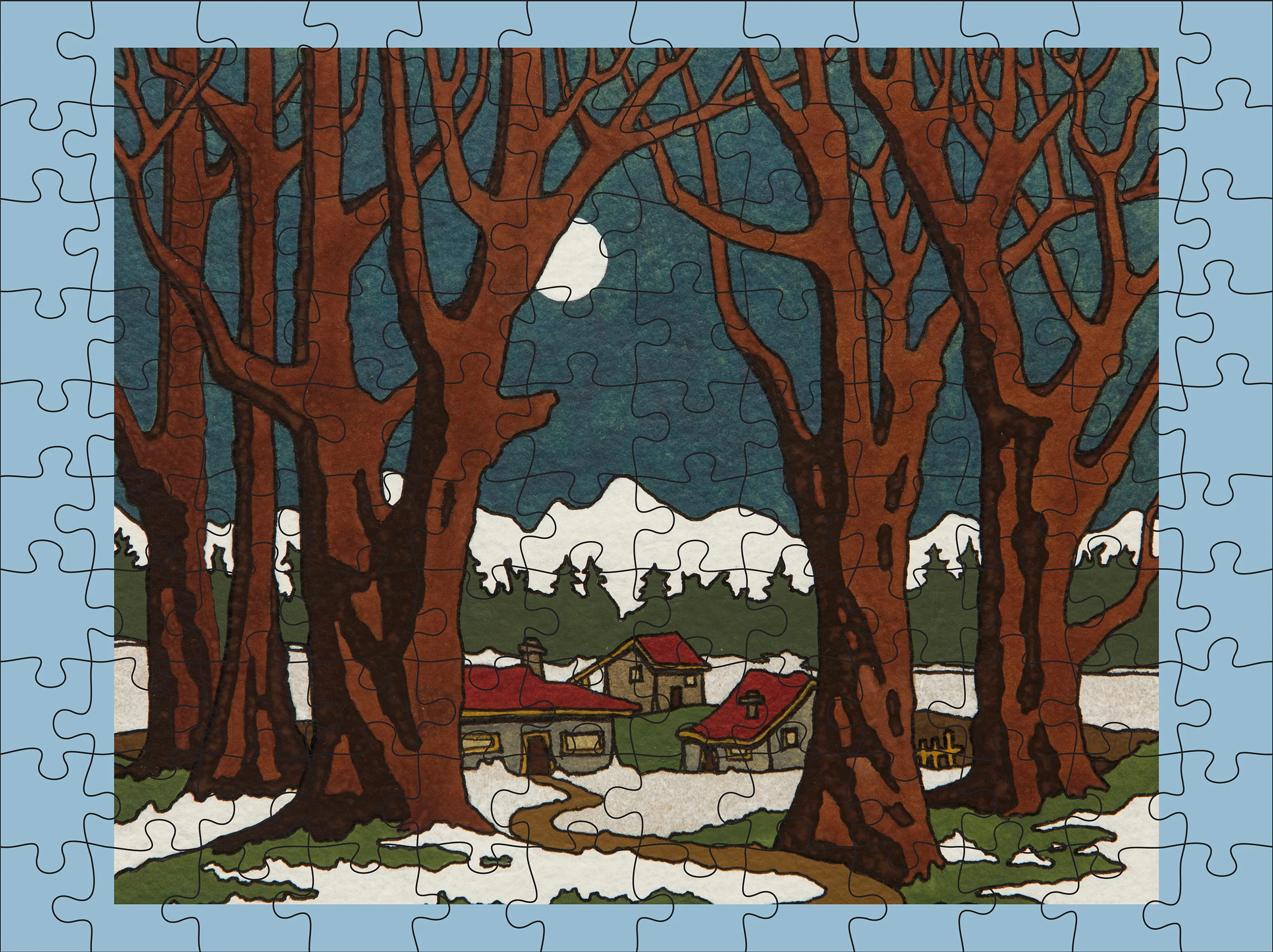 CJ Hurley: Snowy Cabins 120-Piece Double-Sided Jigsaw Puzzle Set - Image 4