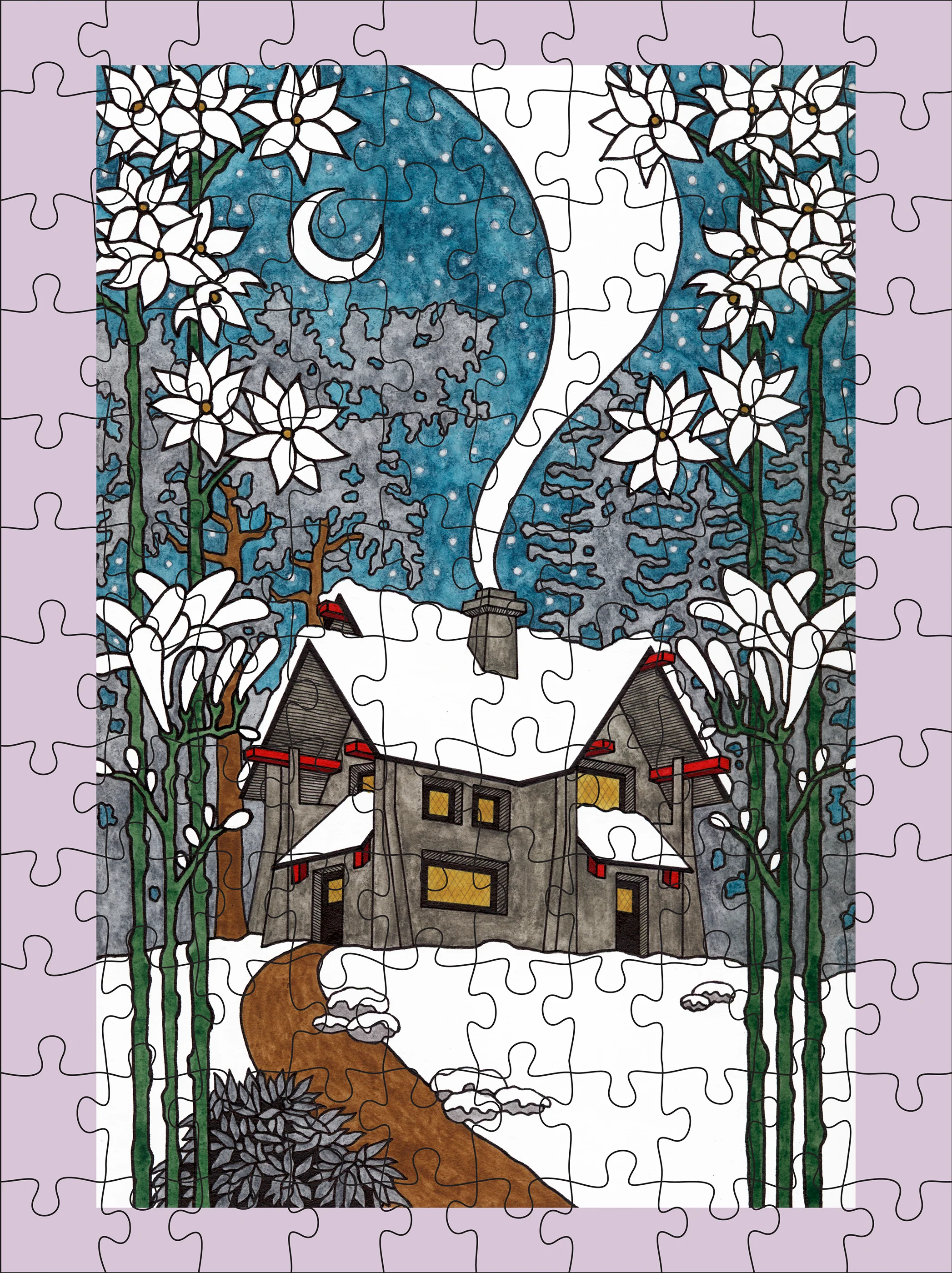 CJ Hurley: Snowy Cabins 120-Piece Double-Sided Jigsaw Puzzle Set - Image 5