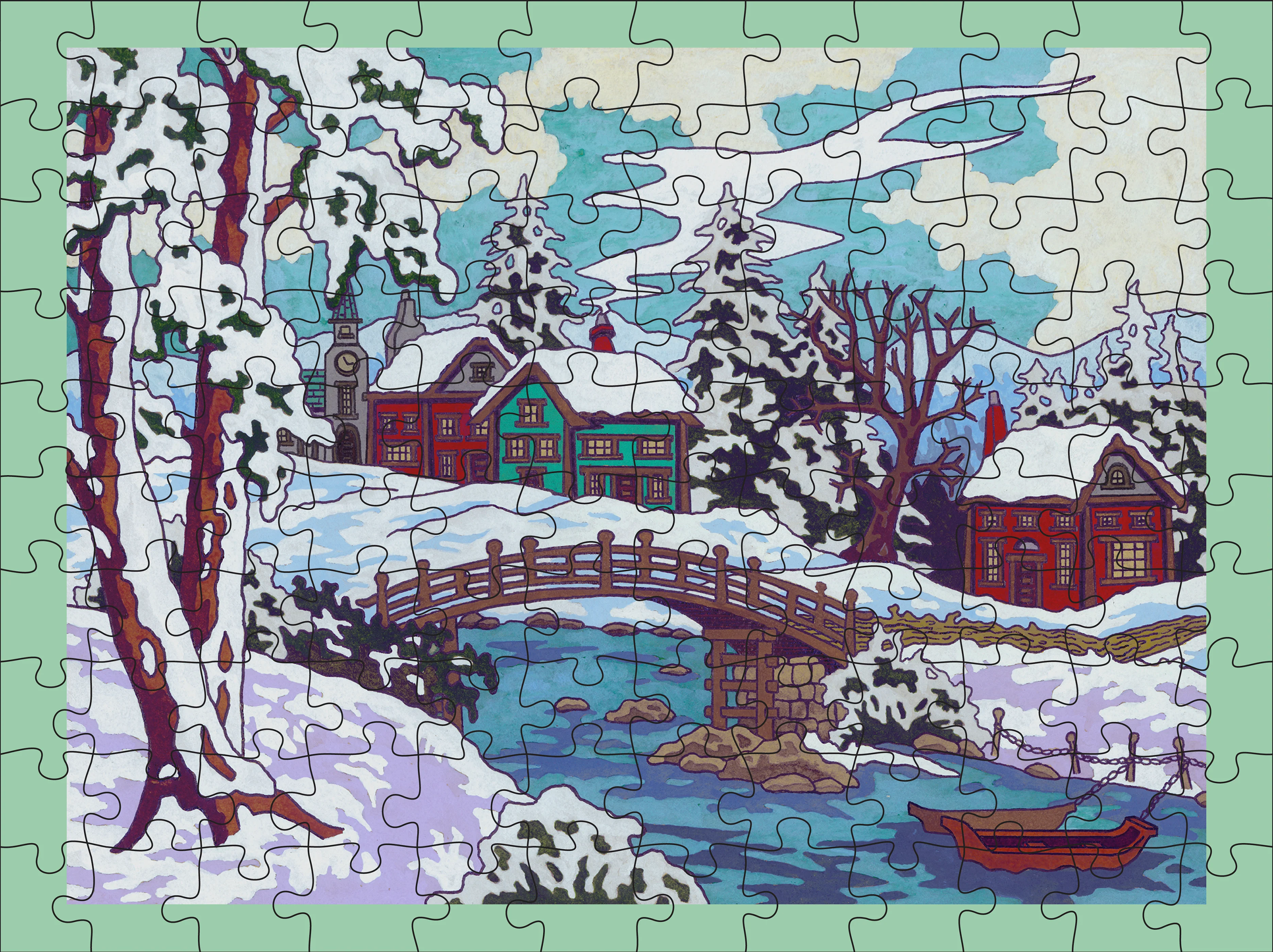 CJ Hurley: Snowy Cabins 120-Piece Double-Sided Jigsaw Puzzle Set - Image 6