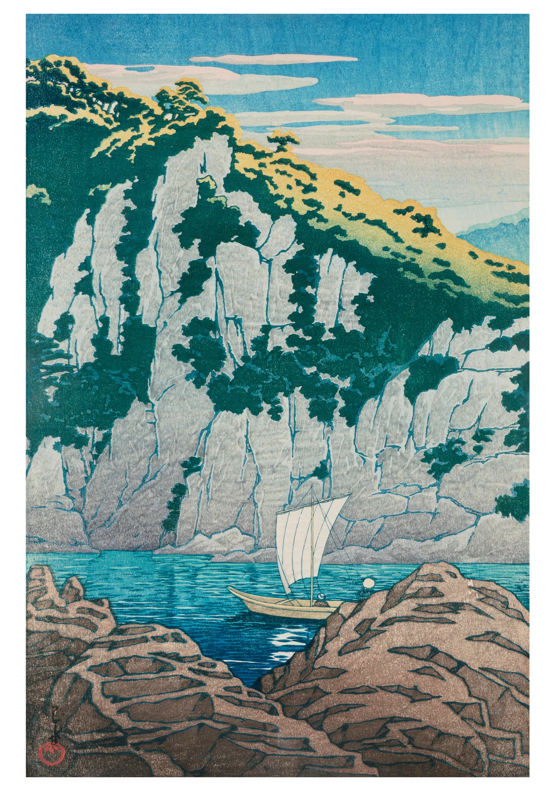 Kawase Hasui: Horai Rock, Kiso River Notecard