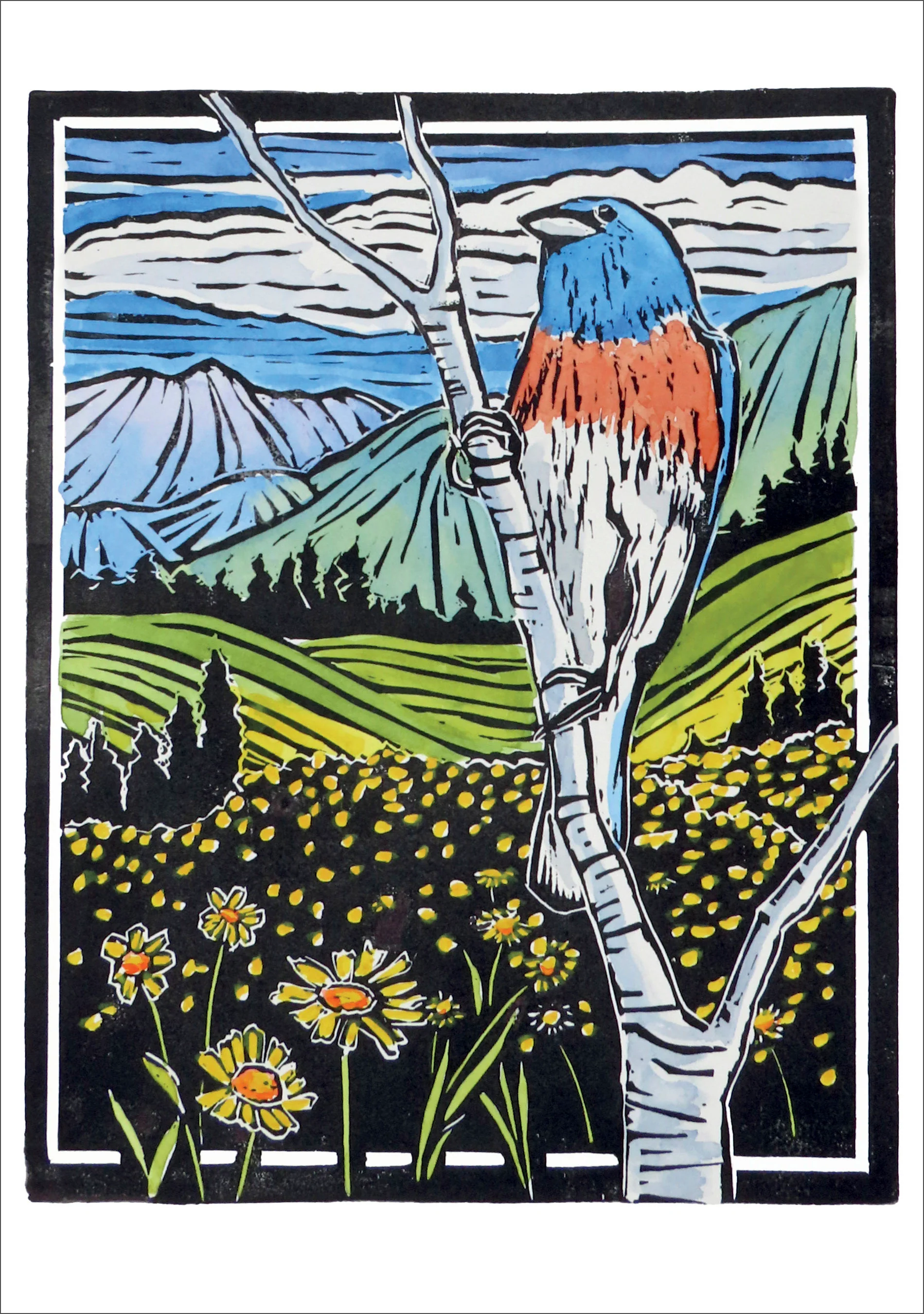 Molly Hashimoto: Lazuli Bunting and Blanket Flower Notecard